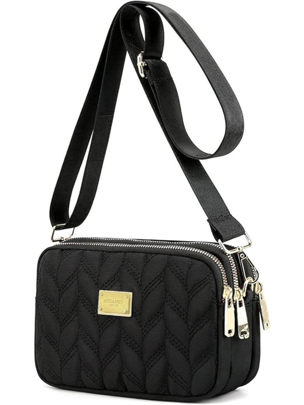 Women's Black Lightweight Quilted Crossbody Small Purses Nylon Shoulder Bag